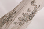Beige Sequined Flower Flare Ball Gown Dress