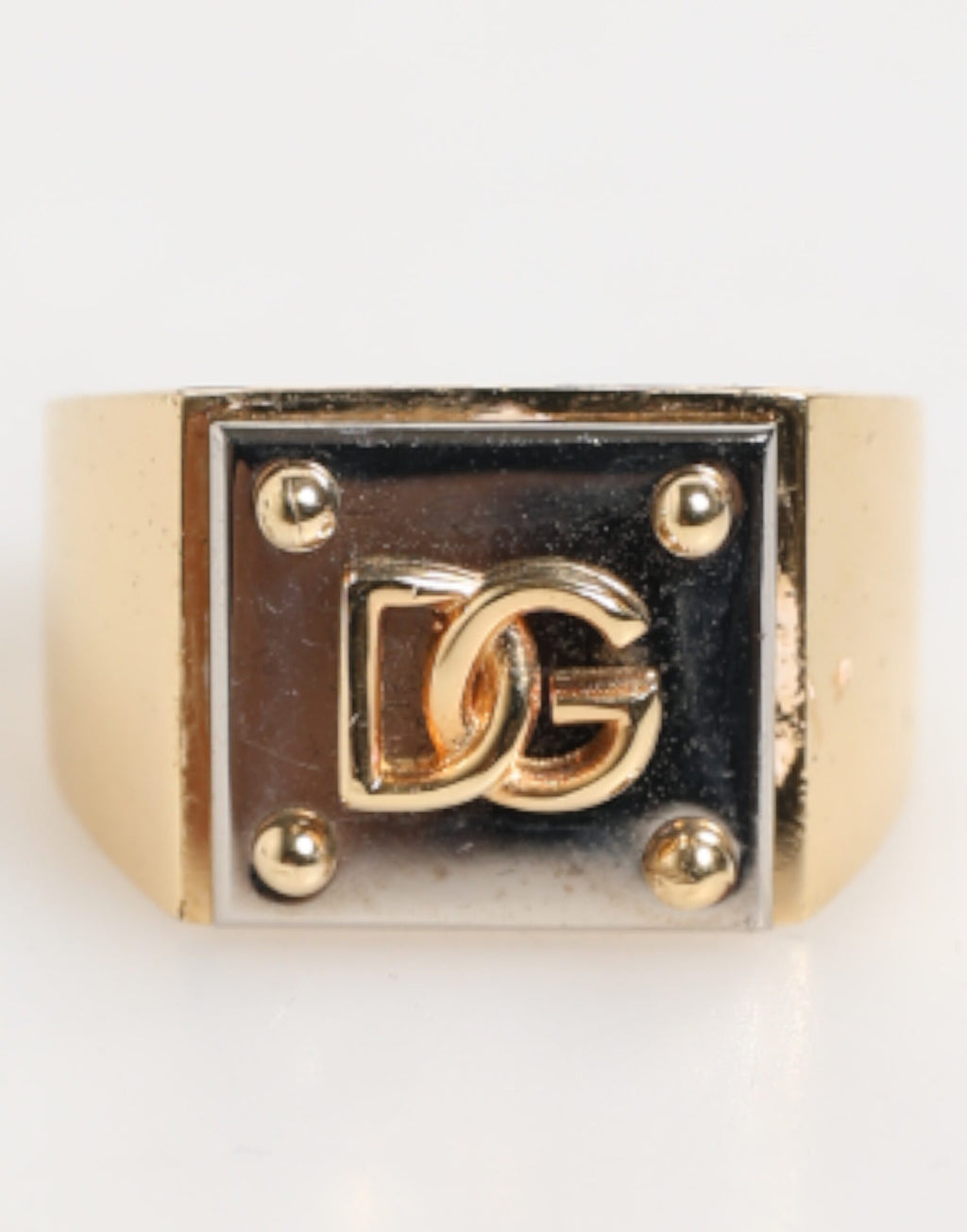 Gold Tone Brass Signet Square DG Logo Plaque Men Ring