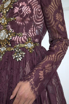 Purple Viscose Crystal A-Line Gown Dress