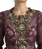 Purple Viscose Crystal A-Line Gown Dress