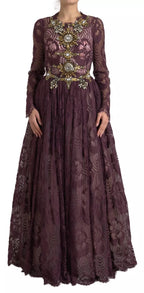 Purple Viscose Crystal A-Line Gown Dress