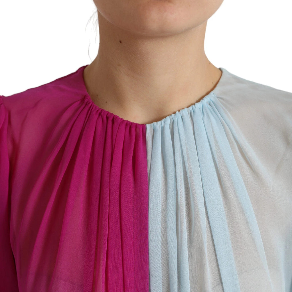 Light Blue Silk Two Tone Midi Dress