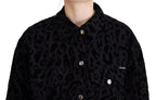 Cotton Black Leopard Long Sleeve Denim Jacket