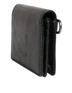 Black Leather Bifold Card Holder Mens Coin Purse Key Clip Wallet