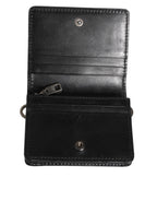 Black Leather Bifold Card Holder Mens Coin Purse Key Clip Wallet