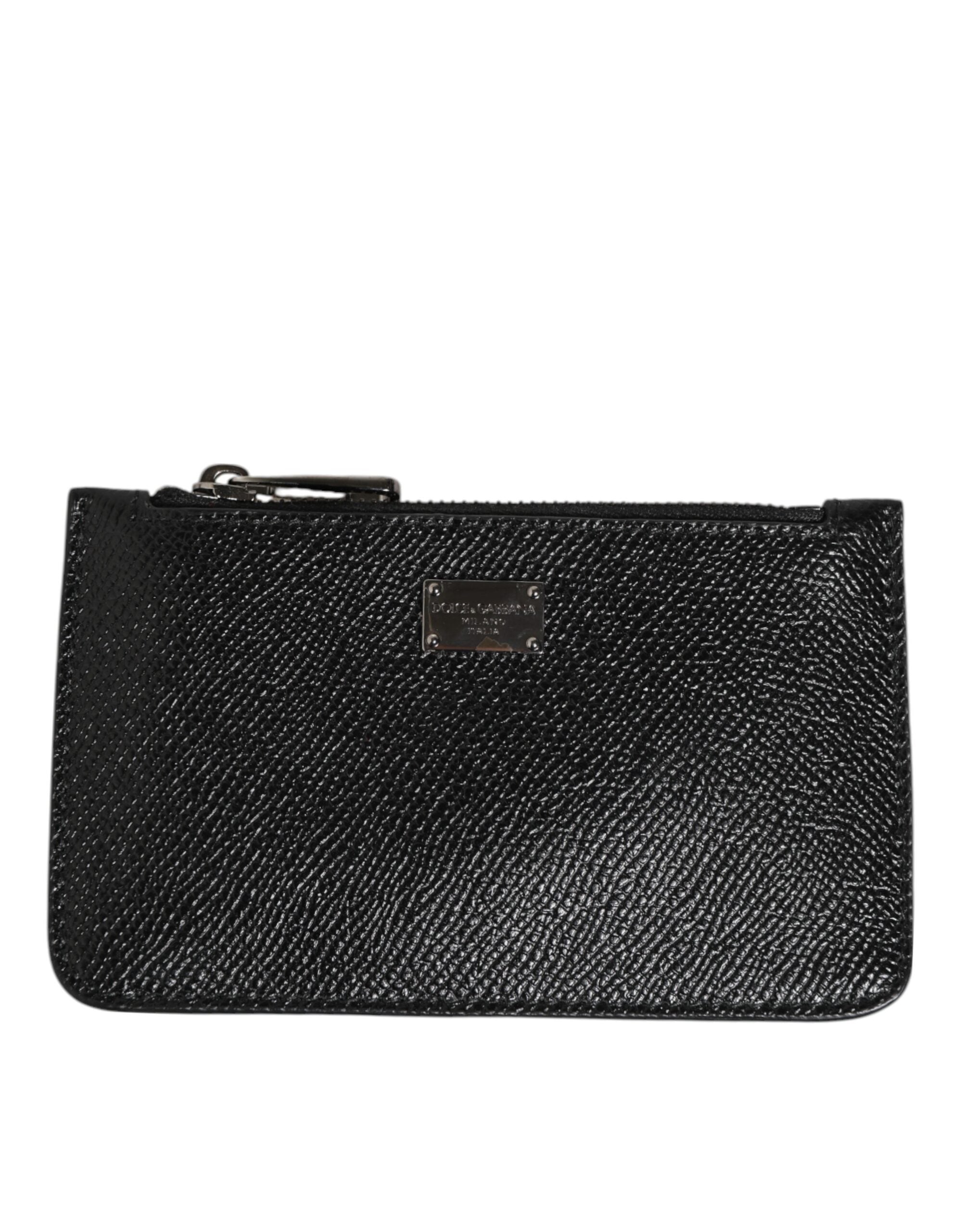 Black Leather Chain Link Mens Coin Purse Key Clip Holder Wallet