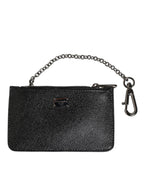 Black Leather Chain Link Mens Coin Purse Key Clip Holder Wallet