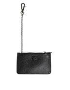 Black Leather Chain Link Mens Coin Purse Key Clip Holder Wallet