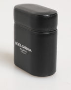 Black Calfskin Leather Logo Print Flip Holder Airpods Case