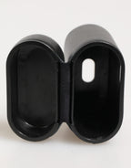 Black Calfskin Leather Logo Print Flip Holder Airpods Case