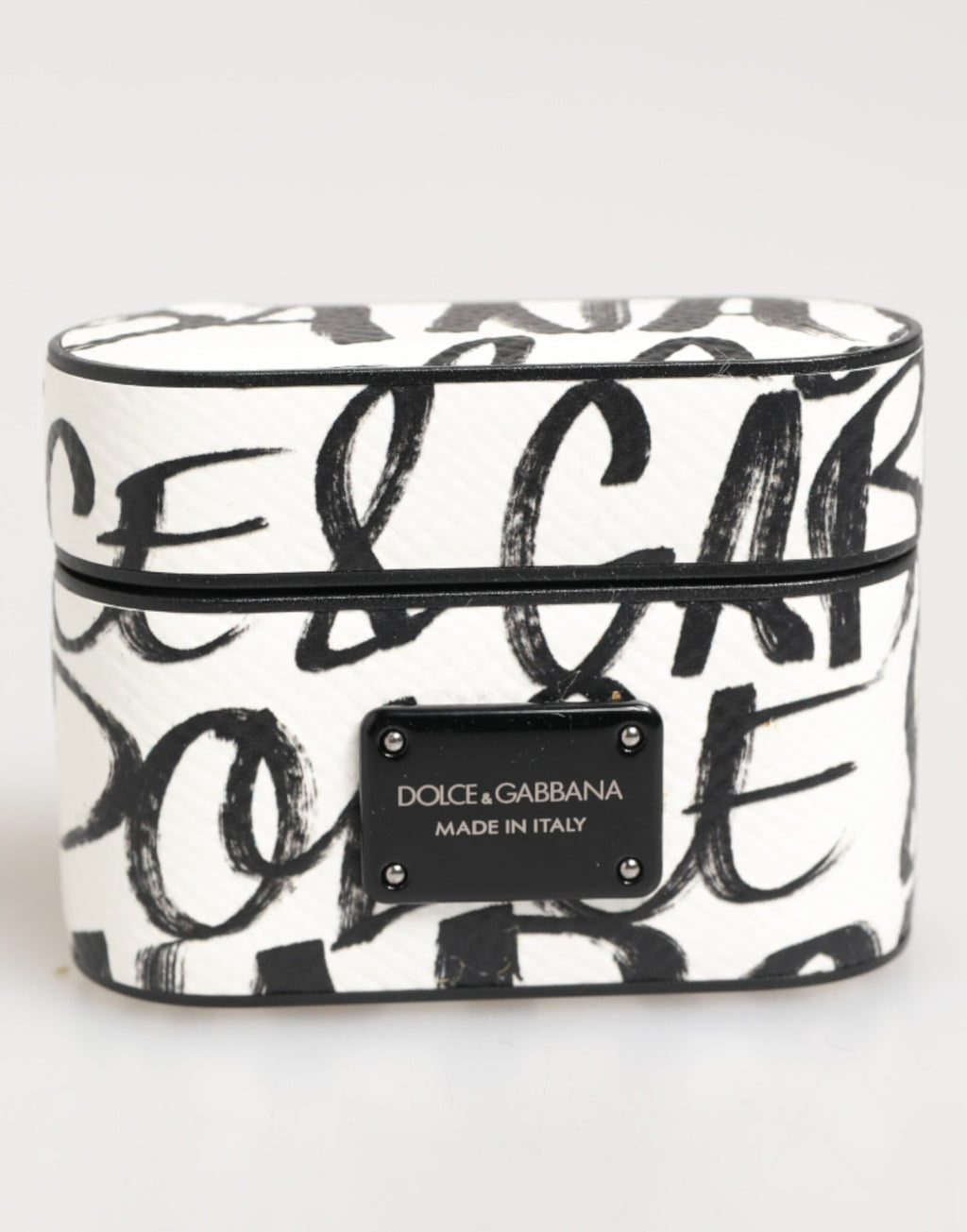 Black White Leather Monogram Print Logo Holder Airpods Case