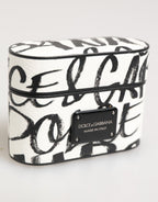 Black White Leather Monogram Print Logo Holder Airpods Case