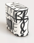 Black White Leather Monogram Print Logo Holder Airpods Case