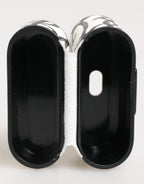 Black White Leather Monogram Print Logo Holder Airpods Case