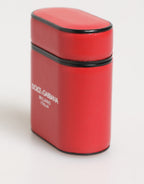 Red White Calfskin Leather Logo Flip Holder Airpods Case