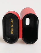 Red White Calfskin Leather Logo Flip Holder Airpods Case