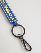 Blue Yellow DG Rubber Logo Silver Men's Keychain  Keyring