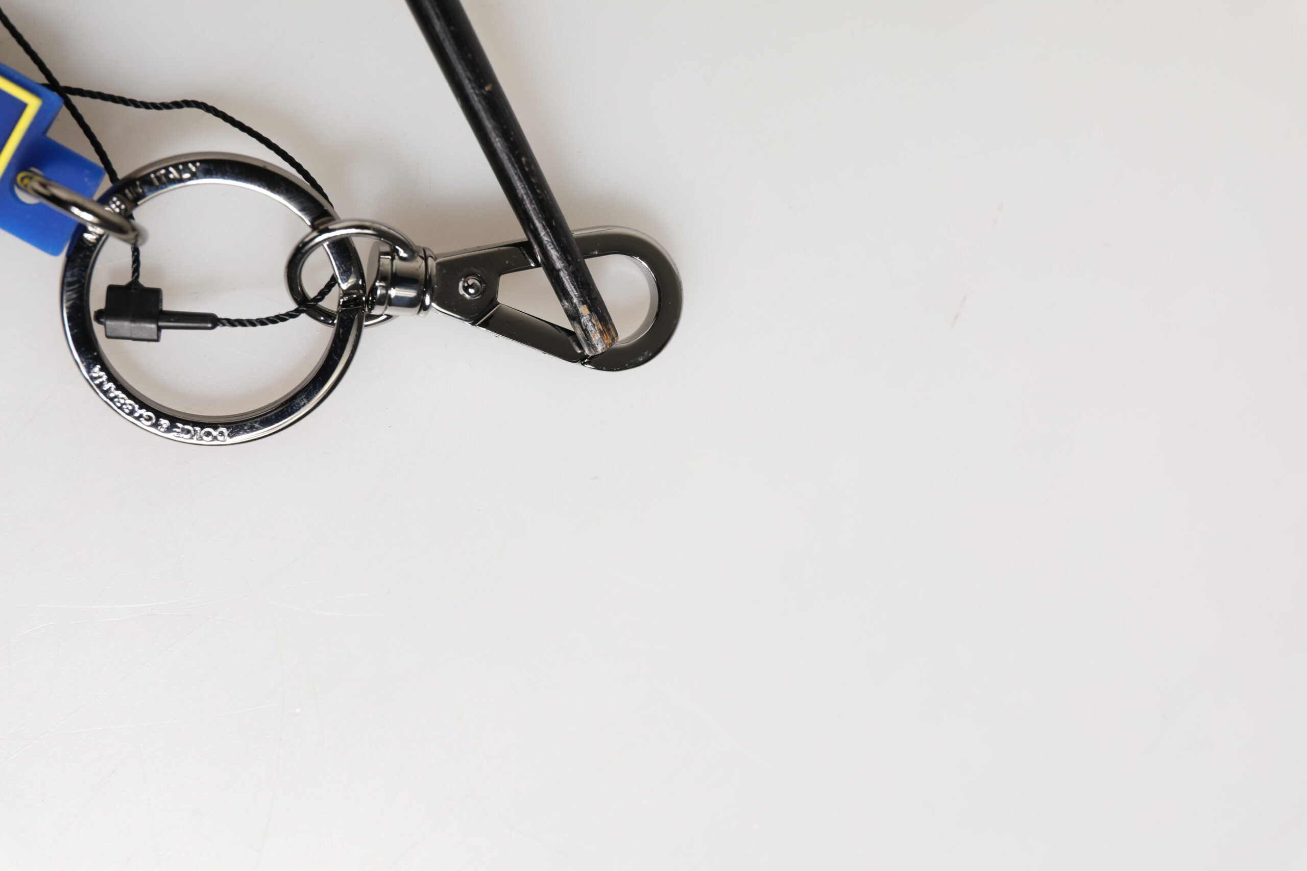 Blue Yellow DG Rubber Logo Silver Men's Keychain  Keyring