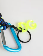 Blue Yellow Leather Tape String DG Logo Keychain Keyring