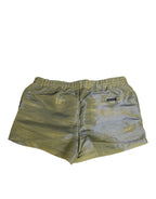 Green Polyester Metallic Logo Print Men Swimwear