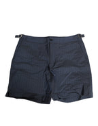 Navy Blue Polyester Pinstripe Men Shorts Swimwear