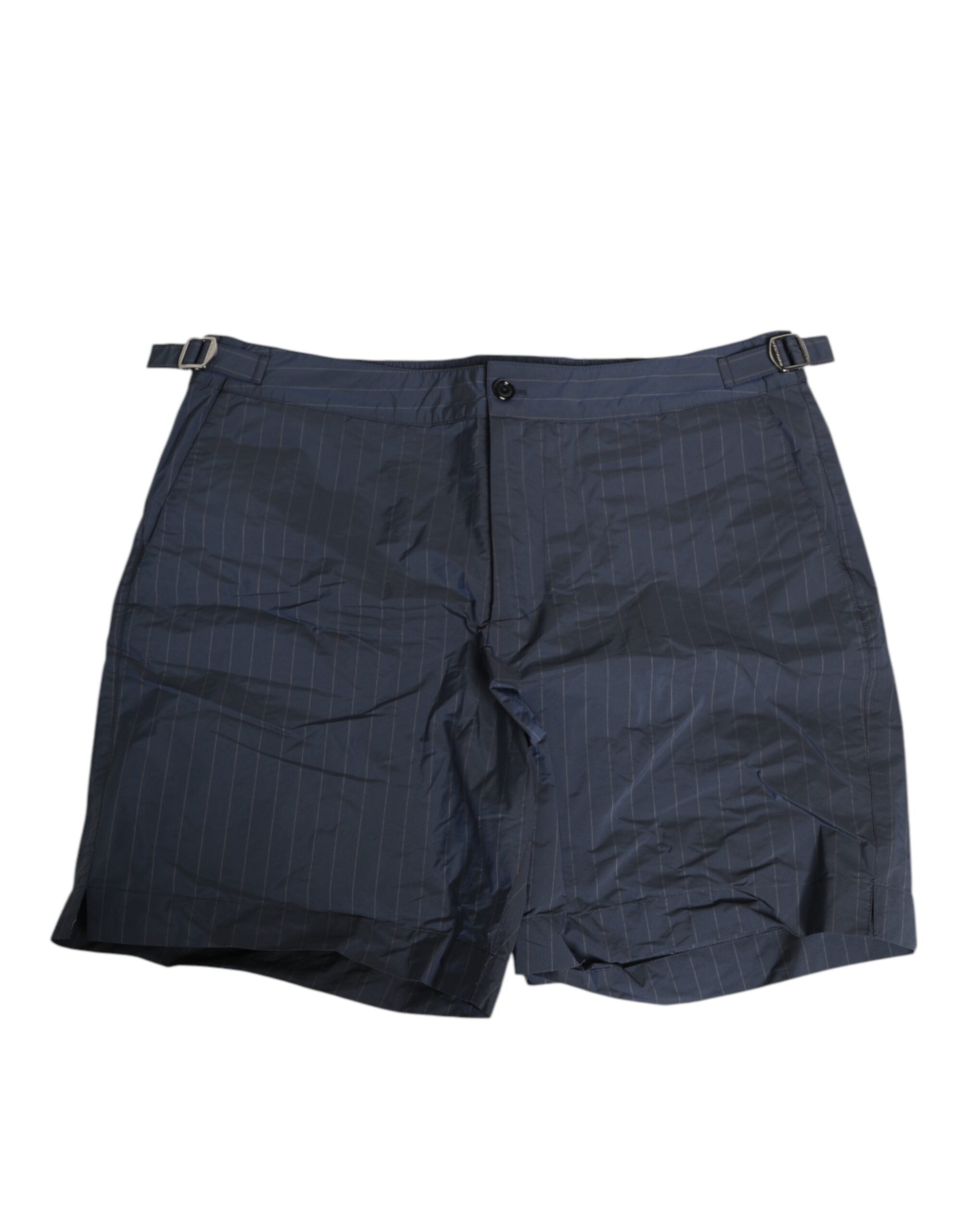 Navy Blue Polyester Pinstripe Men Shorts Swimwear