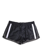 Black White Polyester Logo Elastic Waistband Swimwear