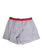 White Striped Cotton Red Waistband Shorts Swimwear