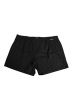 Black Cotton Elastic Waistband Button Swimwear