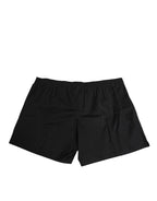 Black Cotton Elastic Waistband Button Swimwear
