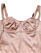 Blush Pink Silk Satin Bustier Midi Bodycon Dress