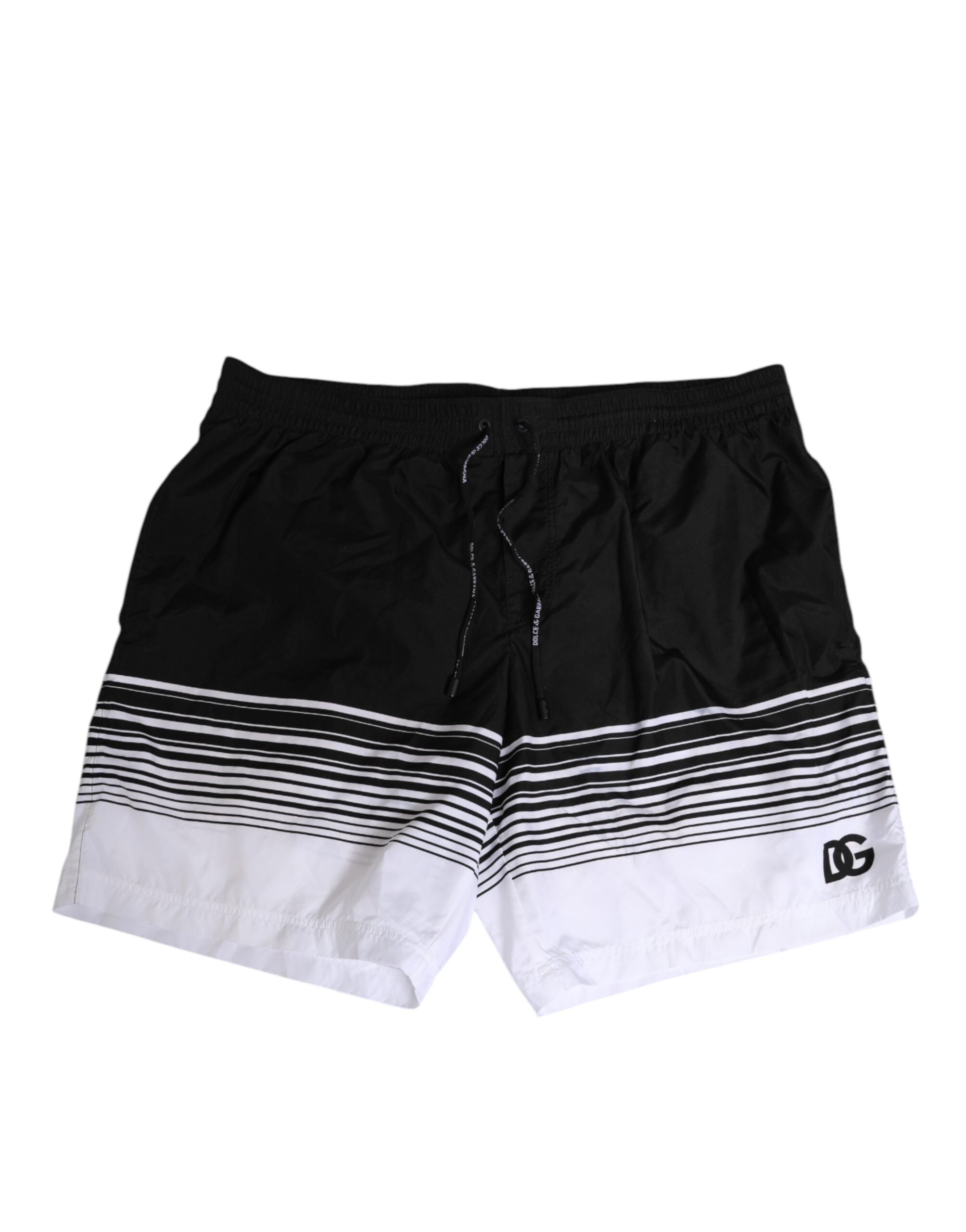 Black White Striped DG Logo Men Short  Swimwear
