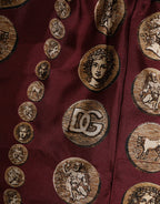 Burgundy Silk Coin Print Men Boxer Short Swimwear