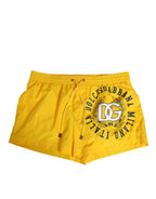 Yellow Nylon Logo Print Men Boxer Short Swimwear
