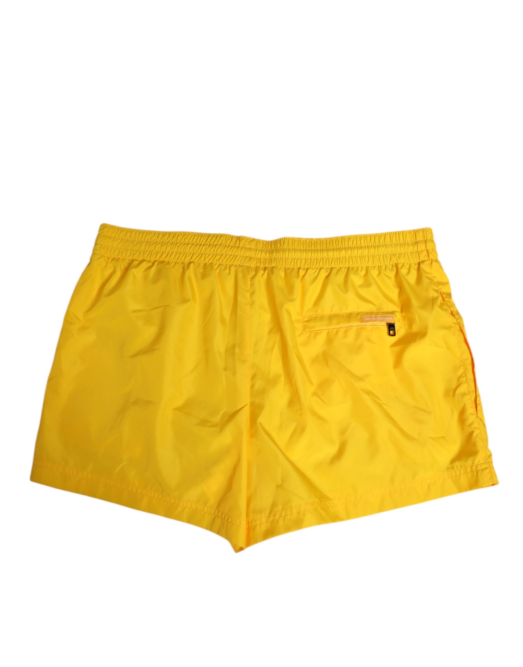 Yellow Nylon Logo Print Men Boxer Short Swimwear