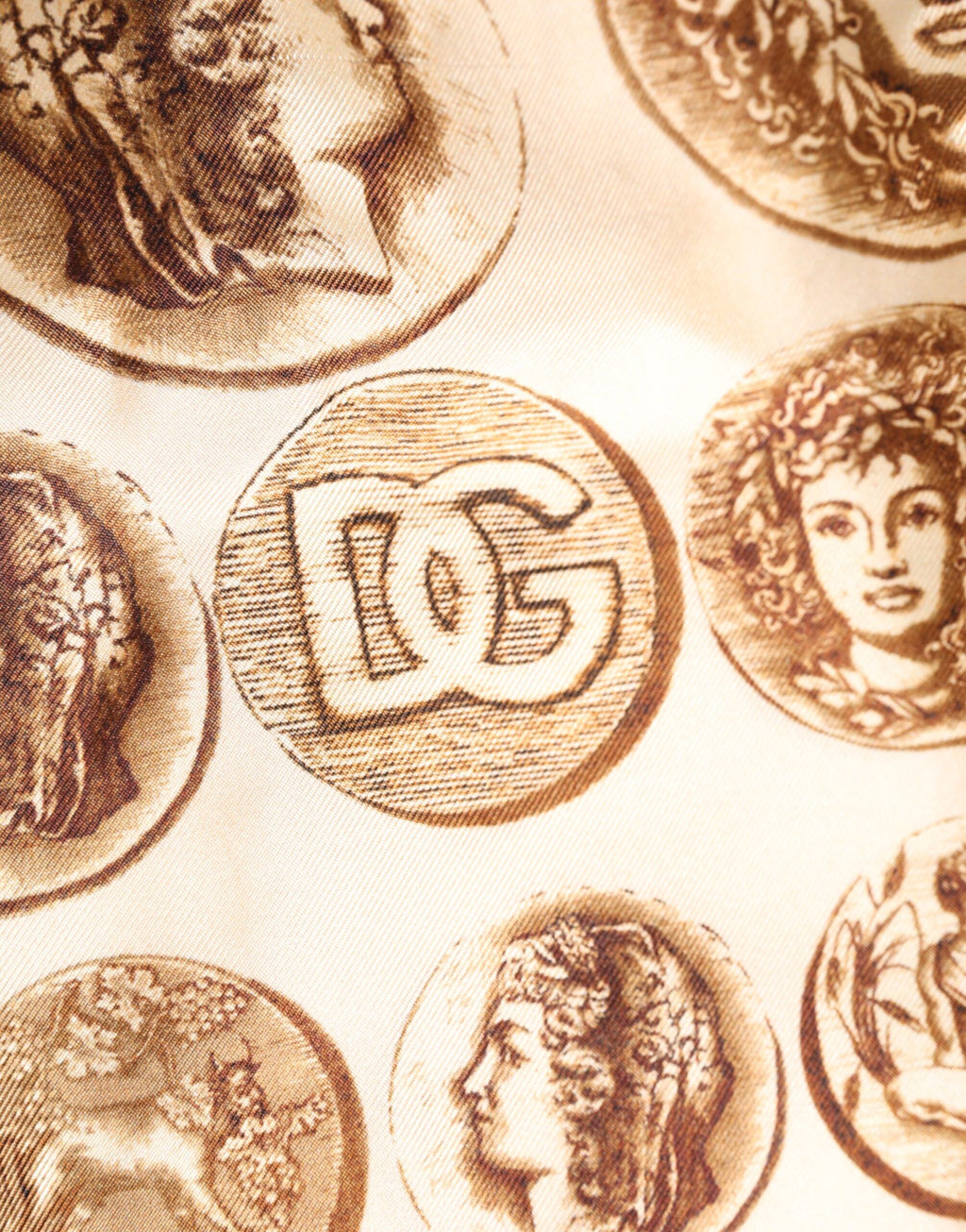 Brown Ancient Coin Print Silk Shorts Swimwear