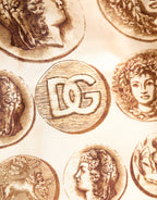 Brown Ancient Coin Print Silk Shorts Swimwear