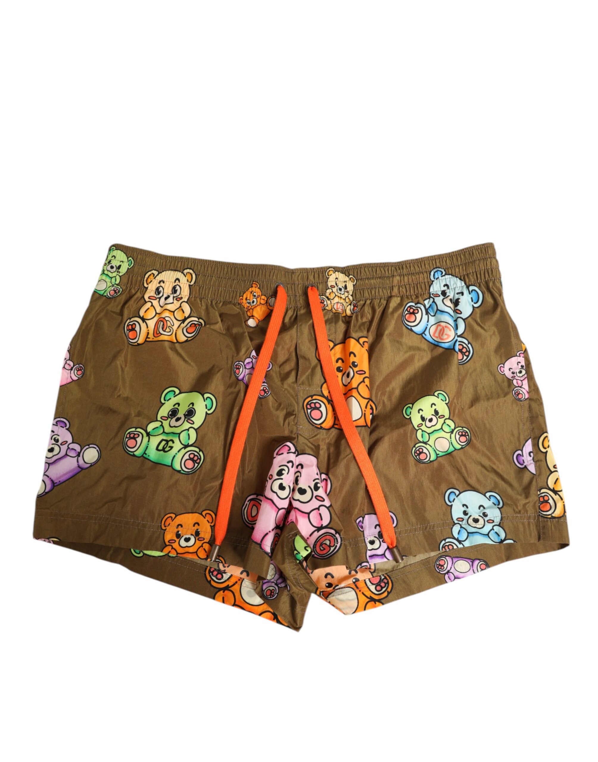 Brown Multicolor Teddy Bear Men Shorts Swimwear
