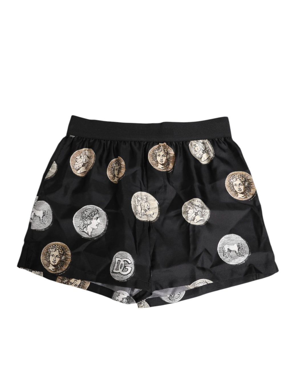 Black Silk Ancient Coin Print Boxer Short Swimwear