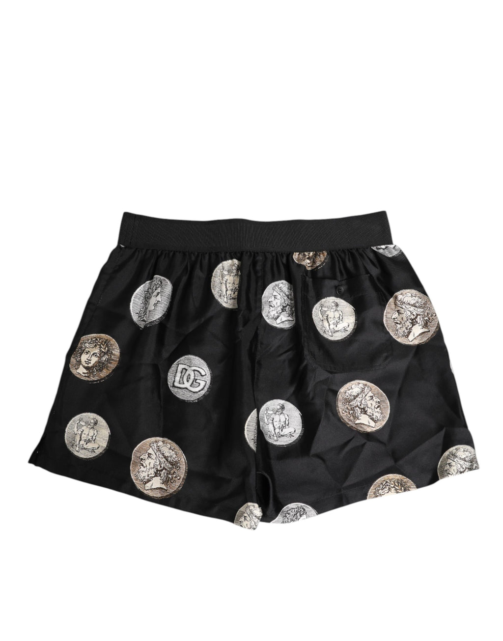 Black Silk Ancient Coin Print Boxer Short Swimwear