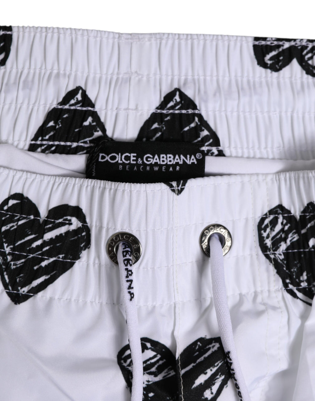 White Black Heart Print Men Boxer Short Swimwear