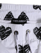 White Black Heart Print Men Boxer Short Swimwear