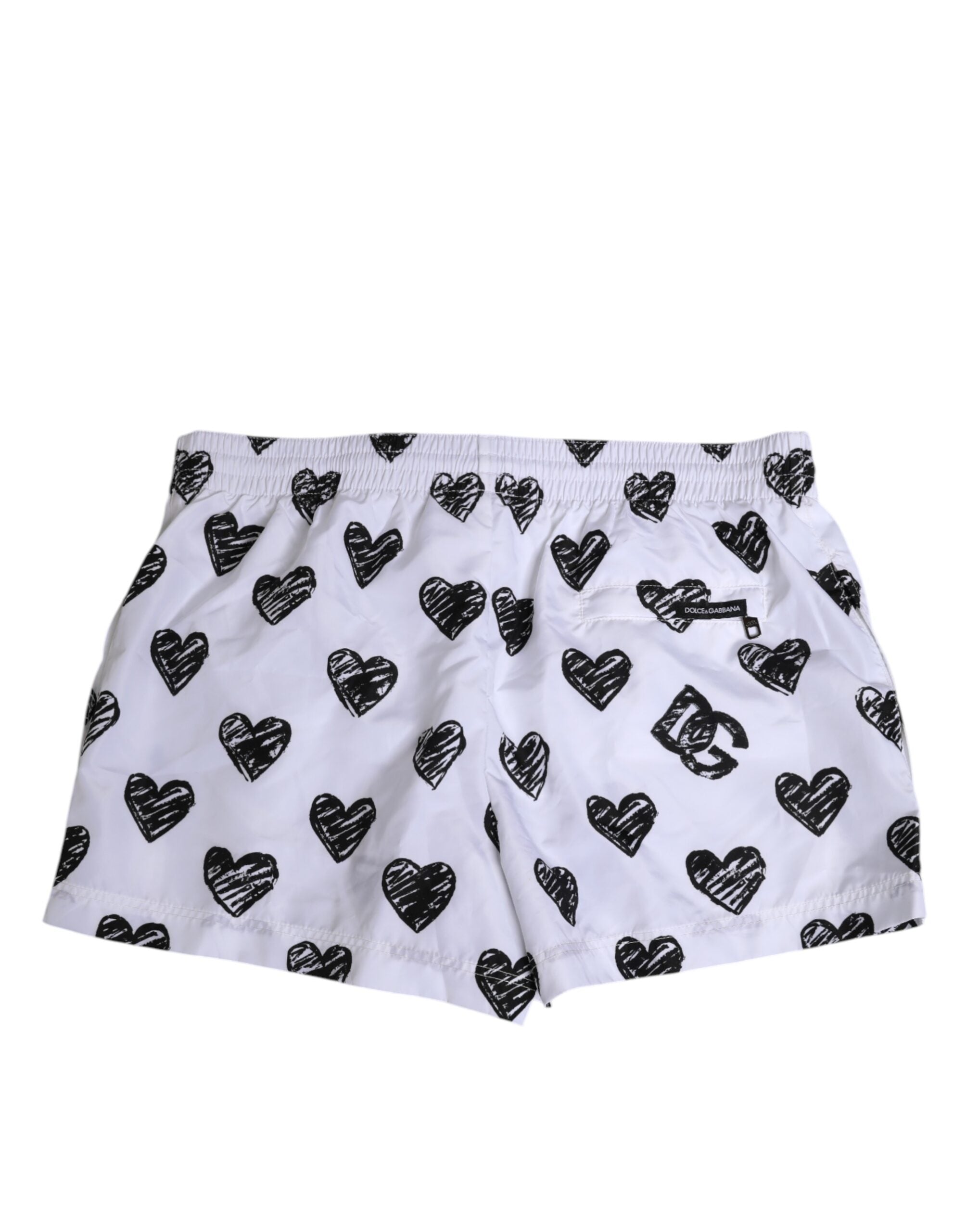 White Black Heart Print Men Boxer Short Swimwear