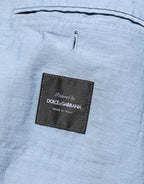 Light Blue Linen Double Breasted Men Jacket Blazer