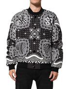 Black White Bandana Print Bomber Jacket