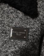 Gray Wool Herringbone Shearling Collar Bomber Jacket