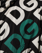 Black White Logo Print Hooded Coat Men Jacket