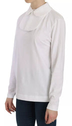 White Cotton Longsleeve Collared Blouse