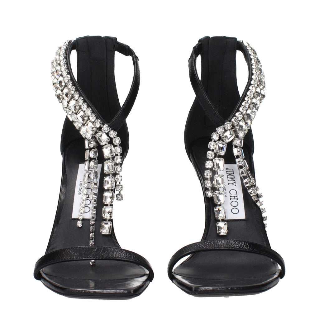 Black Leather Stiletto Heel Sandals