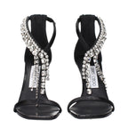 Black Leather Stiletto Heel Sandals